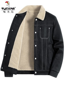 Thickened Fleece Lined Mens Suede Jacket Casual Autumn Winter Outerwear Breathable Modern Style Long Sleeve Single Button Closure