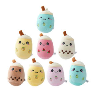 W18 Kawaii Soft Stuffed Plushies Toy with Suction Tube Keychain Backpack Pendant Toys Cute Fruit Milk Bubble Tea Plush Pillow Gifts