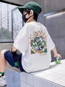 Boys Cotton T-Shirt Short Sleeve Loose Fit Summer Casual Top Trendy Brand Kids Clothing Pure Cotton Breathable Sweat Absorbent