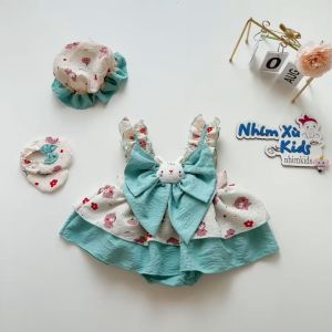 (3-12kg) Body Váy Lolita Xanh NHÍM XÙ KIDS Cho Bé Gái Sơ Sinh Đầy Tháng Thôi Nôi B104