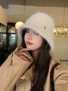 Chen Naini Soft Plush Silver Label Small Bucket Hat Womens Korean Style Versatile Fisherman Hat Warm Pot Hat New