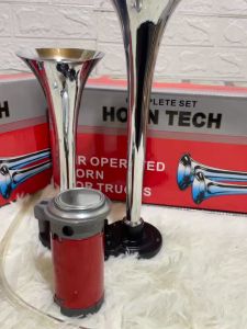 Bộ còi sinh hơi 2 loa INOX bộ còi tạo hơi Inox kèm nô tơ cho xe 12v và 24v chỉ cần ắc quy