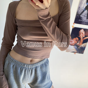 Áo Thun Dài Tay Cổ Vuông Ôm Vừa Vặn Màu Trơn Kiểu Pháp Cổ Điển Thanh Lịch Áo Lót Bên Trong Cho Nữ