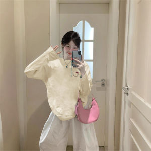 Cute Loose Long Sleeve round Neck Pure Cotton T-Shirt Womens Early Autumn Cartoon Print Lazy Style High School Girls Top