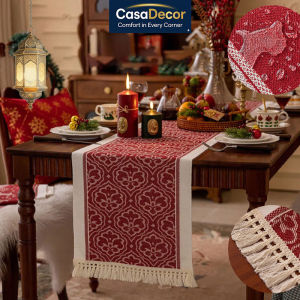 CASA Ramadan Festival Decorative Cotton-Linen Thick And Waterproof Anti-Oil Resistant Suitable For Home Restaurant Table Runner Tassel Design