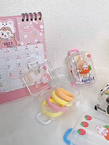 Ready stock Mini Trolley Box Retractable Wheels Movable Transparent Jewelry Storage Box Cute Box