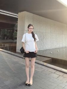 Short Sleeve Slim Waist Fashion Tee White