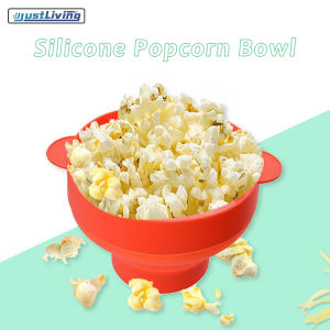 JustLiving Family Size Microwave Popcorn Maker Microwaveable Silicone Popcorn Popper with Handles BPA-Free Silicone Popper Bowl with Lid Collapsible Popcorn Bowl - Dishwasher Safe