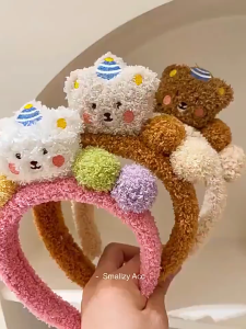 ที่ที่คาดผมลายการ์ตูนขนฟูหมีน้อยน่ารักเกาหลีแฟชั่นหวานหน้าม้าเครื่องประดับผมเด็กผู้หญิงเข้ากับทุกการแต่งกายคาดผมลายการ์ต