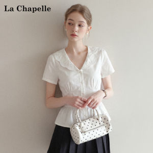 La Chapelle | Flared Collar Ruffle Hem Short Sleeve Slim Fit Summer Womens Shirt