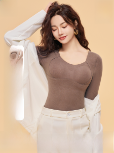 Miiow | Warm Wool Blend Seamless Slim Fit Womens Underwear Top With Chest Pad No Need To Wear Innerwear For Autumn Winter