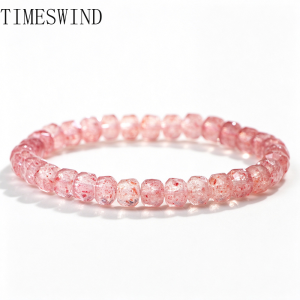 TIMESWIND Natural Original Strawberry Quartz Crystal Pink Cutting Beaded 7mm Bracelet for Women Fashion Jewelry with Certificate