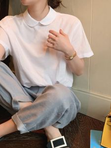 Chic Anti-Aging Doll Collar Short Sleeve White T-Shirt Womens Top Stylish Summer Fashionable Base Shirt Korean Style Loose Fit