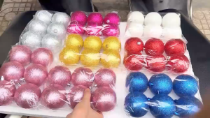 6 trái châu kim tuyến màu trang trí noel đường kính 8cm. NOELC8