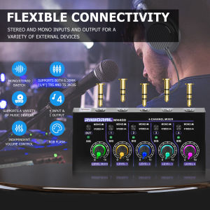 Mini Audio Mixer Line Mixer 4 Channel Stereo Ultra Low-Noise 5V for Sub-Mixing for Small Clubs or Bars As Guitars Bass Amplification