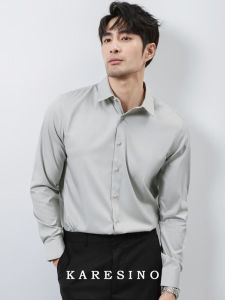 Karesino Mens New Business Anti-Wrinkle White Shirt Marital Slim-Fit Black Dressing without Ironing Long Sleeve