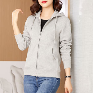 Klein Blue Womens Hoodie Cardigan Pure Cotton Spring Autumn Sports Style Zipper Jacket Long Sleeve Regular Fit Cotton Coat