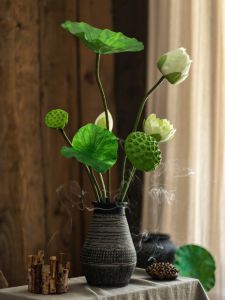 Chinese Style Artificial Lotus Flower Leaf Decorative Table Centerpiece Living Room Decor Fake Flower Vintage Retro Design