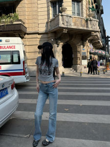 Quần Jeans Ống Thẳng Lưng Thấp Phong Cách Mỹ Trí Thiện Cho Nữ Mùa Xuân Hè Màu Xanh Nhạt Ôm Vừa Vặn Quần Dài Đến Sàn