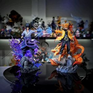 Bandai | 22cm Naruto Shippuden Anime Figure AK Uzumaki Naruto Uchiha Sasuke Action Model Pvc Statue Desktop Ornament Collection Toys Gift