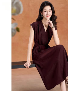 MAIMEI | Red Cotton Silk Dress Women Summer New Luxury High Waist A-Line Skirt Wedding Celebration Ceremony Elegant Mother Of The Bride Gown