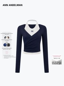 ANN ANDELMAN | Slim Waist Long Sleeve T-Shirt Turtle Neck Fake Two-Piece Top