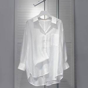 V.C.I | White Icy Silk Sun Protection Loose Womens Cardigan Mid-length
