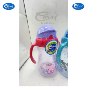 Coral Babies 4oz Silicone Straw Training Cup With Easy Grip Handles Spill & Leak-Proof