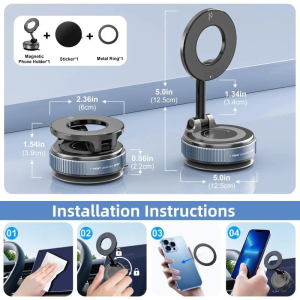 💥Stable Grip No Shaking While Driving💥 Foldable magnetic phone holder Strong Magnetic Hold/360° Rotation/Superior stability phone holder for car vacuum Suction Disc magnetic holder car phone holder car magnet phone holder 磁吸手机支架