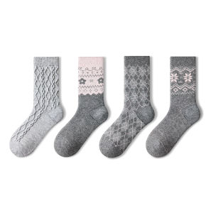 PRIMEET | Retro Check Warm Wool Socks for Snow Boots