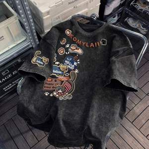 PAZHAOLANG | Retro Cartoon Cat Print Plus Size Cotton T Shirt