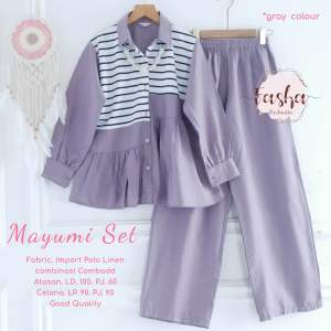 [[ Ready Stock ]] Setelan Blouse dan Celana Mayumi Set Kids by Fasha Baju Wanita Casual Model Kekinian Oneset Salur Lengan Panjang One Set Polo Linen Setcel Wanita Polos allsize Fit M to XL