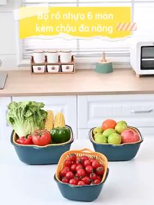 Bộ Rổ 6 Món Rổ Ráo NướcRổ Rửa Rau Củ Quả Hai Lớp Ráo Nước Tiện Dụng Cho Nhà Bếp