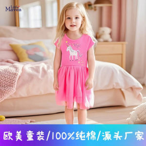 Cute Cartoon Little Girls Cotton Dress Summer Mesh Skirt Short Sleeve Pure Cotton Childrens Dress Little Maven Brand