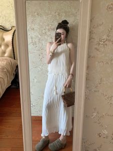 VKSOD | Slimming High Waist Draped Skirt Set Womens Round Neck Hanging Neck Top Bottoms Matching Summer Commute Style Casual Wear