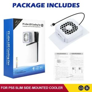Side-Mounted Cooling Fan With LED Light 2 USB Ports Game Console Cooling Fan Side Cooler For PS5 SLIM Gaming Console