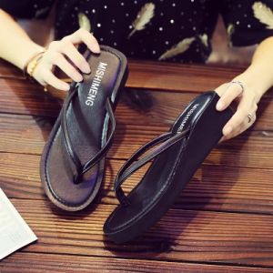 Flip Flops Womens Thick Sole Summer Fashion Trending High Heel Slippers Non-Slip Flip-Flop Beach Seaside Outwear Wedge Sandals