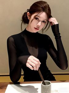 SHANGSHA | Unique Fashionable Black Knit Tshirt Autumn