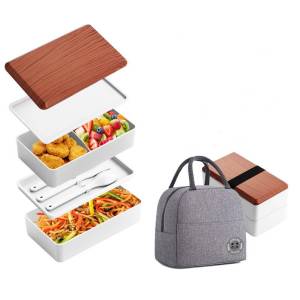 Untior Japanese Style Bento Box Minimalist Double-layer Lunch Box with Knife Fork Spoon Divided Student Lunch Box