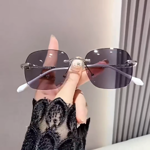 READY STOCK Cermin Mata Photochromic Anti UV Anti Blue Light Ringan Retro Frameless Sunglasses Cermin Mata Hitam Non degree