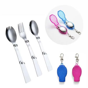 304 Stainless Steel Foldable Spoon Fork Set Portable Tableware with Storage Case & Keychain