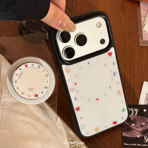 Luxury Colorful Diamond MakeUp Mirror Magnetic Bracket Phone Case For iPhone 17 Air 16 15 14 13 12 Pro Max Shockproof Hard Cover