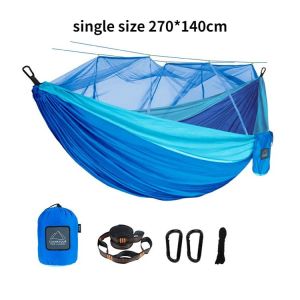 Super Lightweight Portable Nylon Camping Hammock Single Size with Mosquito Net for Outdoor Use