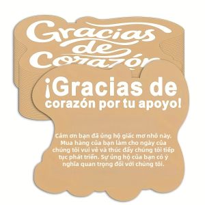 50 Chiếc Thiệp Cảm Ơn Cắt Khuôn Gracias De Corazon Màu Nâu Tiếng Tây Ban Nha Dành Cho Bao Bì Doanh Nghiệp Nhỏ