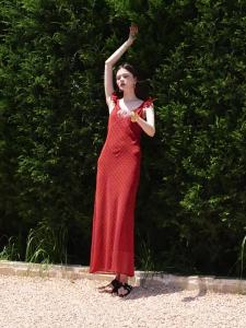 D-PLAY | Resort Series Red Printed Flutter Sleeve V-Back Cinched Waist Dress