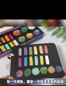 Chameleon 18color Nail art water painting art Pearlescent solid watercolor pigment iron box Chameleon embellishment nail watercolor 珠光固体水彩颜料铁盒装 变色龙 点缀美甲水彩