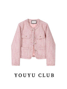 เสื้อแจ็คเก็ตสั้นทรงหลวมสไตล์ฝรั่งเศสสไตล์เกาหลีสำหรับผู้หญิงไซส์ใหญ่ ทรงเข้ารูป แขนยาว ปกกลม คอลเลกชันฤดูใบไม้ร่วง 2025