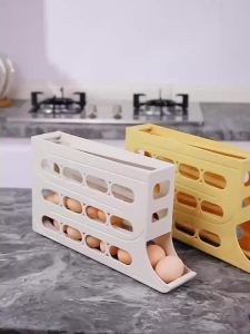 กล่องเก็บไข่ 4 ชั้น เครื่องจ่ายไข่ ลูกกลิ้งไข่อัตโนมัติ จัดระเบียบตู้เย็น บรรจุไข่ได้ 30 ฟอง ผลิตจากวัสดุคุณภาพดี ทนทาน ปลอดสาร BPA