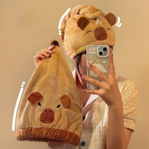 Hoạt Hình Capybara Nhanh Khô Mũ Tóc Siêu Thấm Hút Mềm Mại Phòng Tắm Nữ Đầu Khăn Bé Gái Dễ Thương Tóc Khô Quấn Bonnets