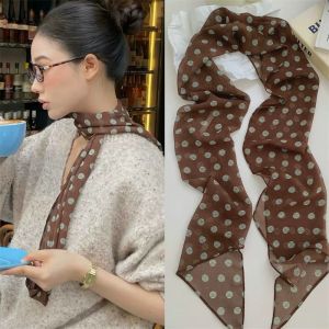 Browan Polka Dot Print Silk Scarf Womens Long Stripe Fashionable Vintage Korean Style Versatile Hairband Necktie Spring Summer